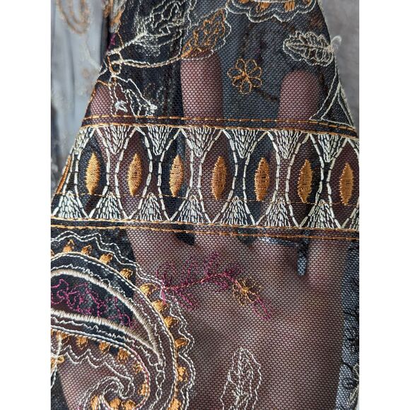 Catherines Plus Size Boho Sheer Open Front Top Size 1X Embroidery Black Paisley - Picture 10 of 12